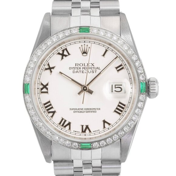 Rolex Other - ROLEX DATEJUST WHITE ROMAN NUMERAL DIAL DIAMOND-EMERALD JUBILEE WATCH 36MM 16014